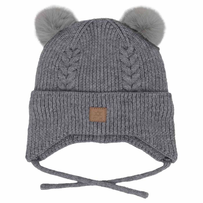 Calikids Knit Soft Touch Hat 2 Fur PomPom - Light Grey