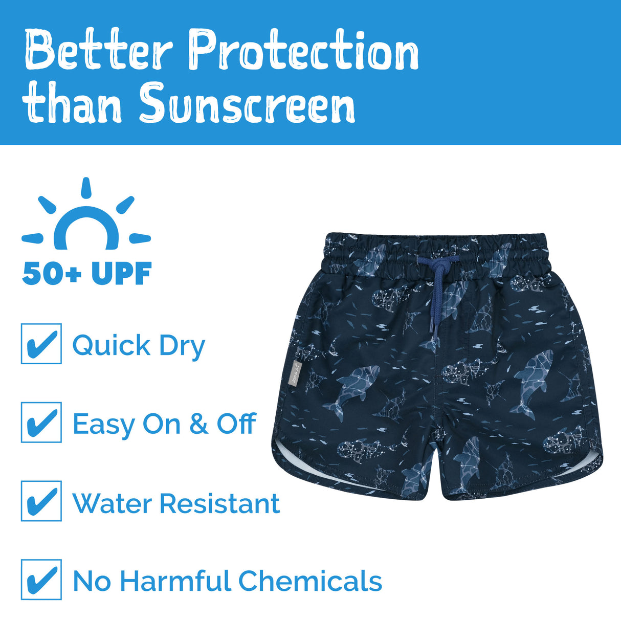 Jan N Jul Kids UV Swim Shorts - Navy Whale Play