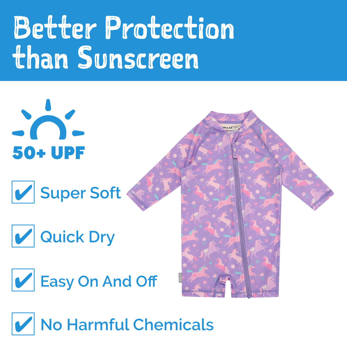 Jan N Jul Kids One Piece UV Sun Suit - Purple Unicorn