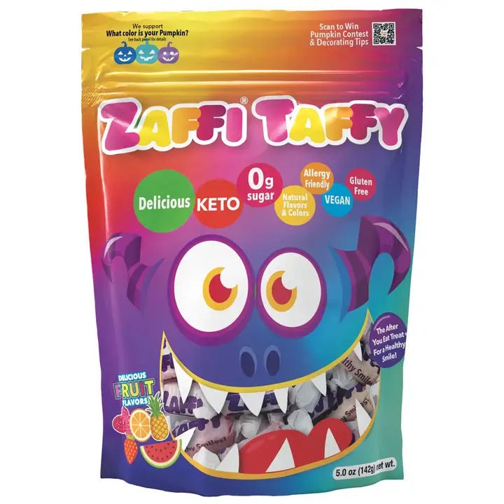 Zollipops Zaffi Taffy Halloween Zero Sugar Assorted Fruit 5oz Pouch - Princess and the Pea Boutique