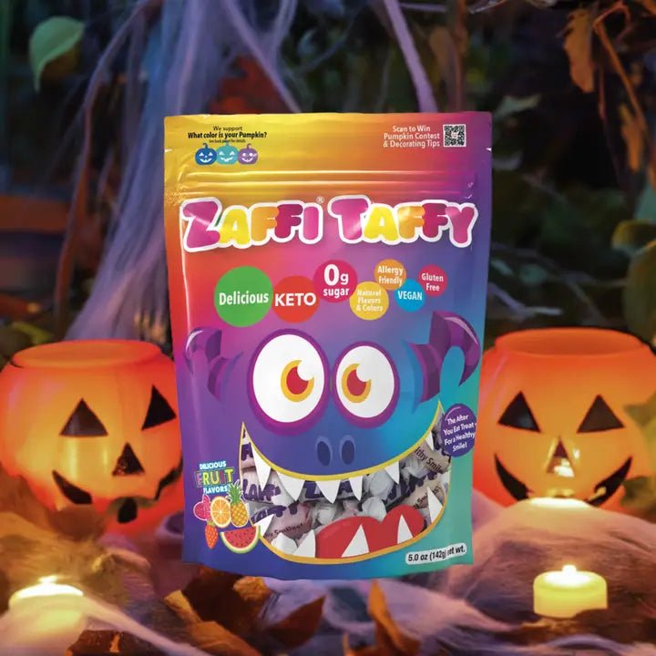 Zollipops Zaffi Taffy Halloween Zero Sugar Assorted Fruit 5oz Pouch - Princess and the Pea Boutique