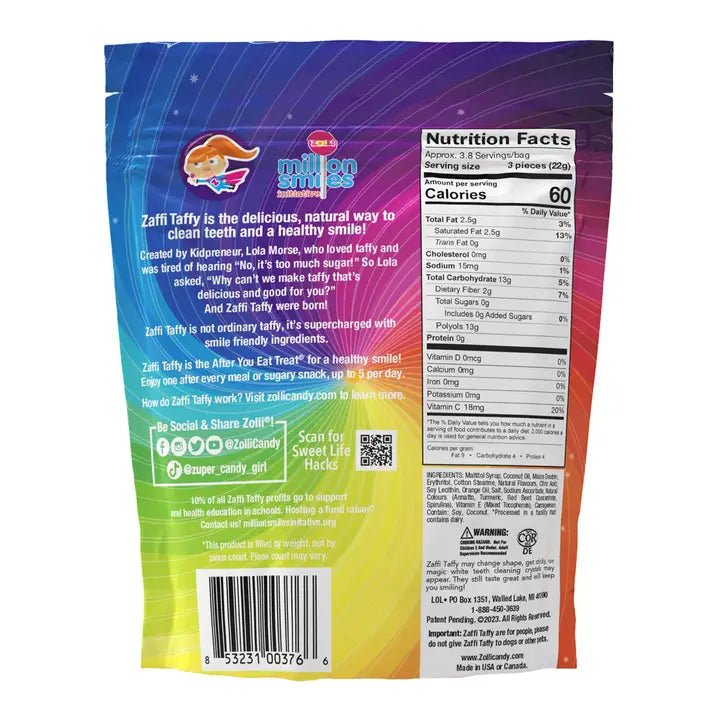 Zollipops Zaffi Taffy Halloween Zero Sugar Assorted Fruit 5oz Pouch - Princess and the Pea Boutique