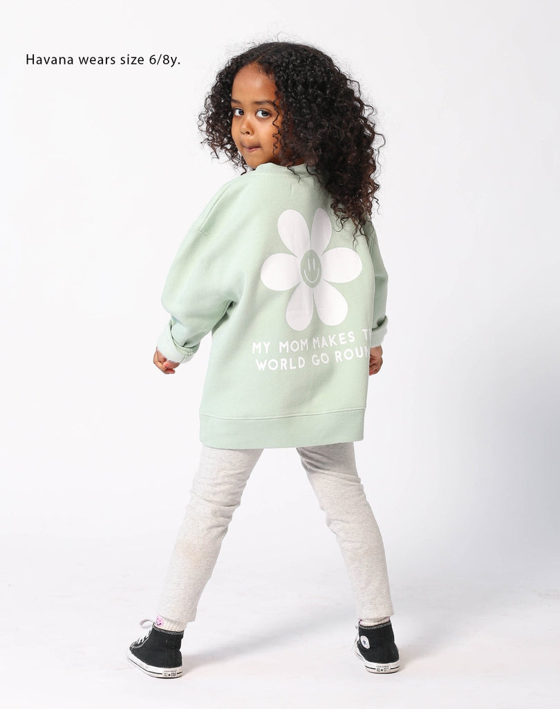 BRUNETTE The Label "WORLD GO ROUND" Little Babes Crew Neck Sweatshirt | Sage - Princess and the Pea