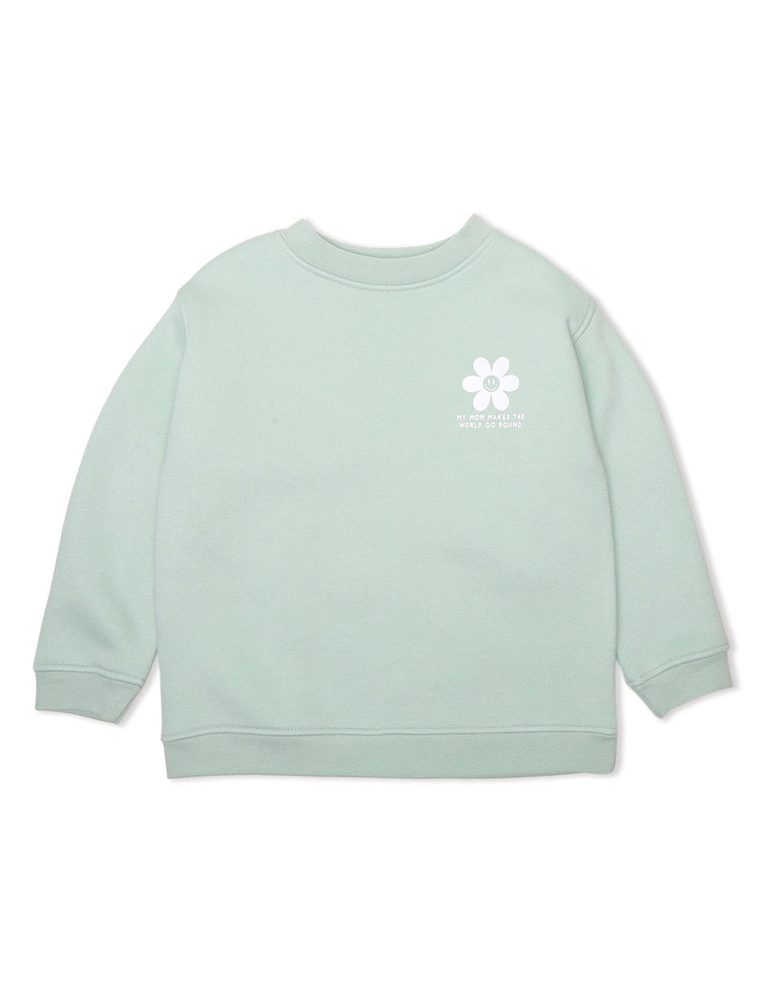 BRUNETTE The Label "WORLD GO ROUND" Little Babes Crew Neck Sweatshirt | Sage - Princess and the Pea