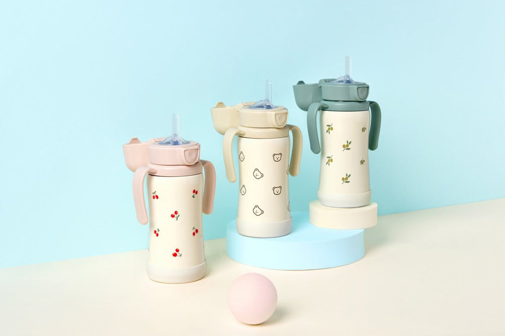 Grosmimi STAINLESS Straw CUP With One Touch Cap - Olive Pistachio - Princess and the Pea