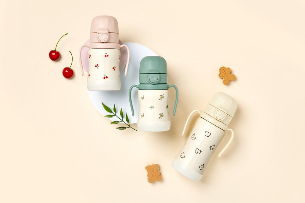 Grosmimi STAINLESS Straw CUP With One Touch Cap - Olive Pistachio - Princess and the Pea