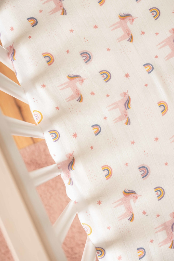 Lil North Co. Muslin Crib Sheet - Bright Unicorn - Princess and the Pea