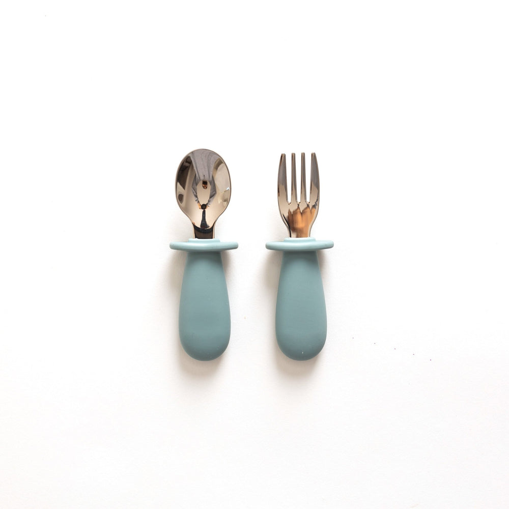 Lil North Co. Pale Blue Silicone & Stainless Steel Toddler Cutlery Set - Princess and the Pea