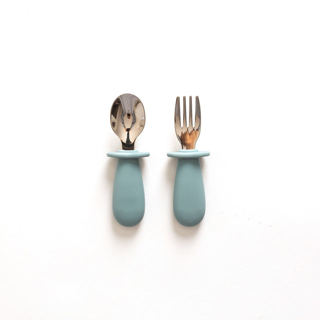 Lil North Co. Pale Blue Silicone & Stainless Steel Toddler Cutlery Set - Princess and the Pea