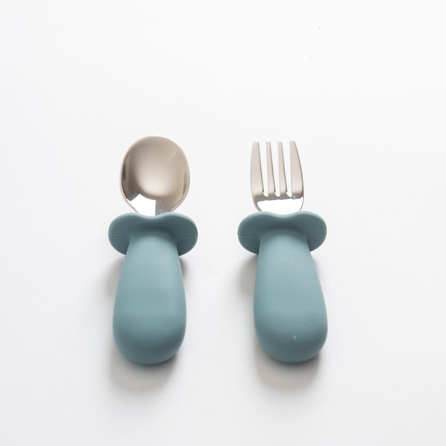 Lil North Co. Pale Blue Silicone & Stainless Steel Toddler Cutlery Set - Princess and the Pea