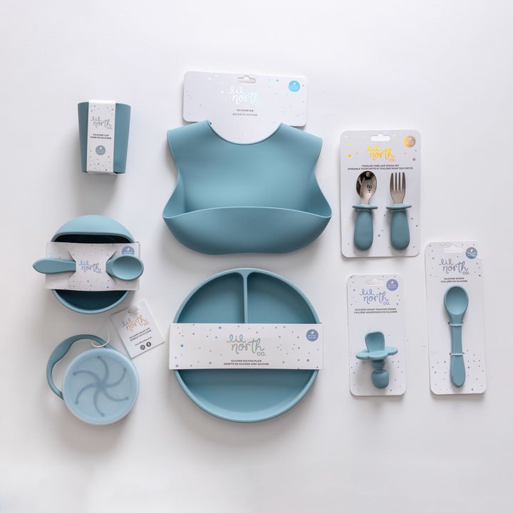 Lil North Co. Pale Blue Silicone & Stainless Steel Toddler Cutlery Set - Princess and the Pea