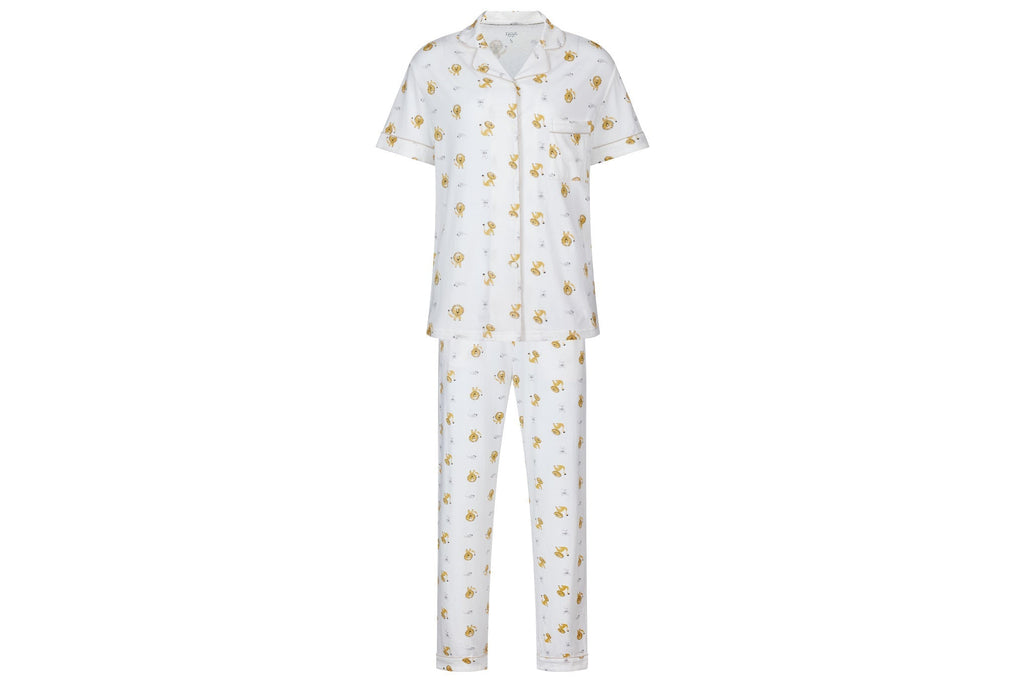 Nest Designs Women's Bamboo Jersey Short Sleeve Button-up PJ Set - The Lion & The Mouse - Princess and the Pea