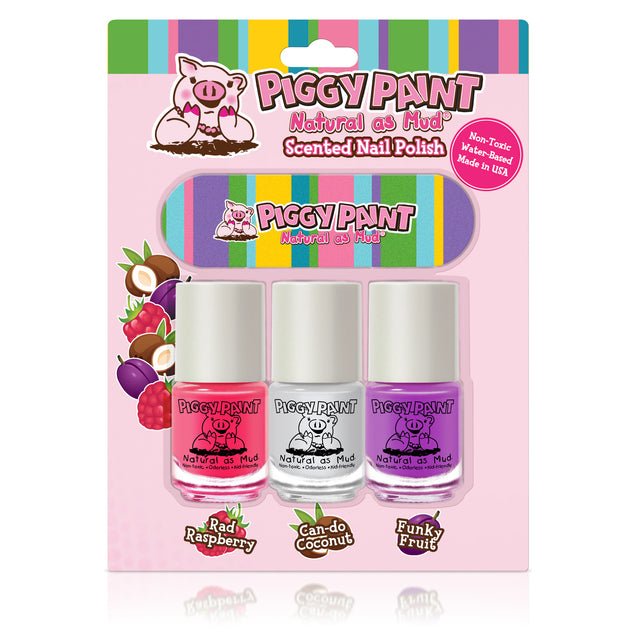 Scented -3 Nail Polish Set with Nail File - Red Raspberry, Can-do Coconut, Funky Fruit. - Princess and the Pea