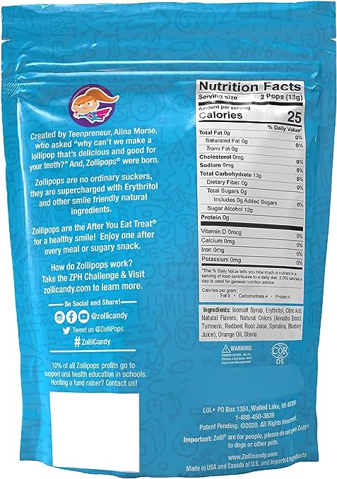 Zollipops Clean Teeth Pops, Anti Cavity Lollipops, Variety Pack, 25 Count - Princess and the Pea