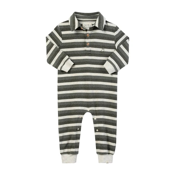 Me & Henry KINGSTON Sage/Cream Stripe Polo Romper