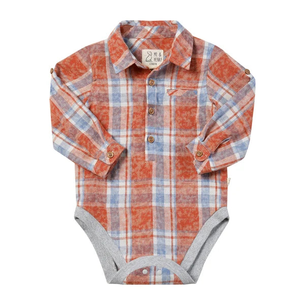 Me & Henry JASPER Rust/Blue Washed plaid Woven Onesie
