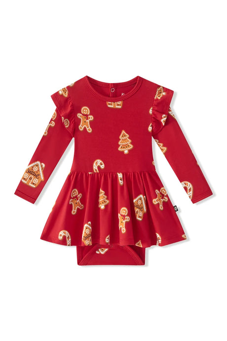 Kyte Baby Long Sleeve Twirl Bodysuit Dress in Gingerbread - Princess and the Pea Boutique
