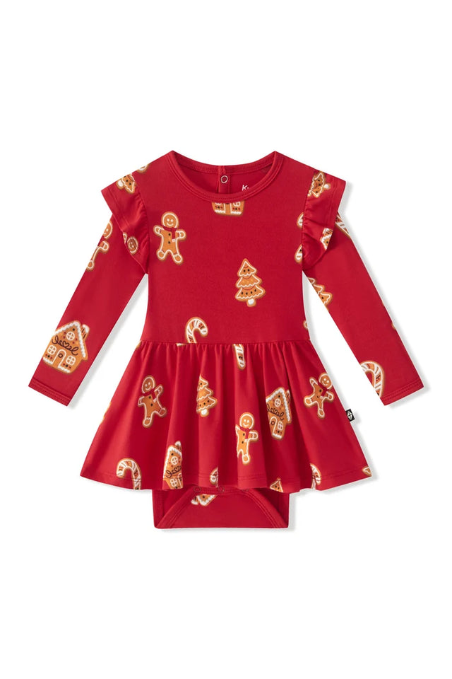Kyte Baby Long Sleeve Twirl Bodysuit Dress in Gingerbread - Princess and the Pea Boutique