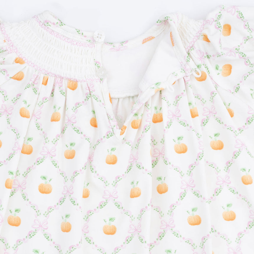 Angel Dear Puff Sleeve Bishop Dress and Bloomer - Pretty Pumpkin Trellis