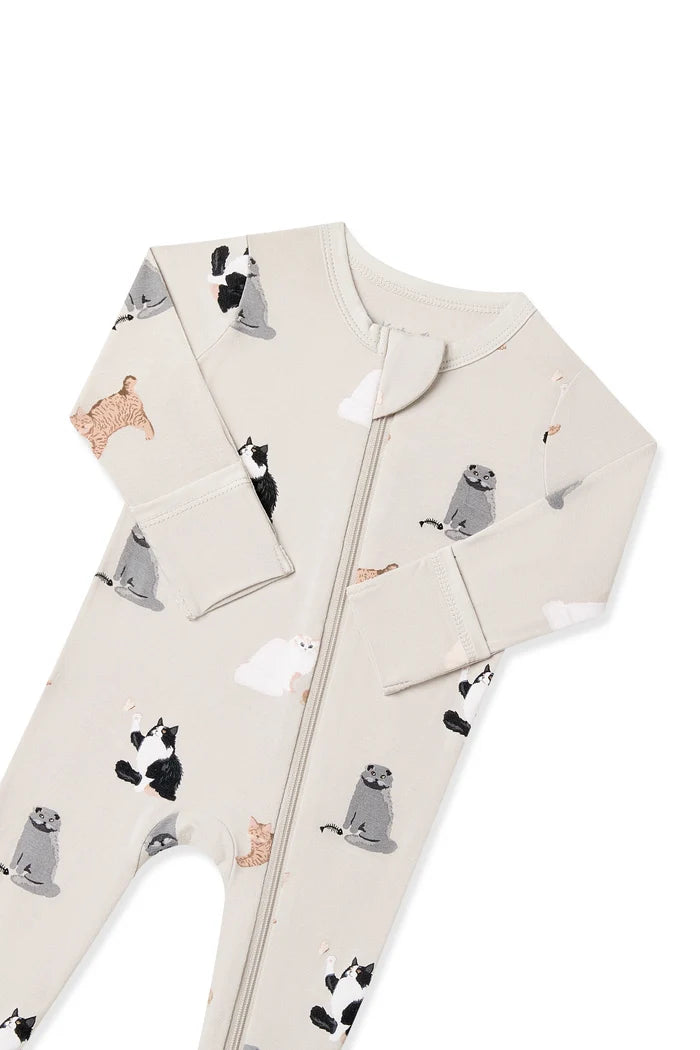Kyte Baby Zippered Footie in Fluffy Cat - Princess and the Pea Boutique