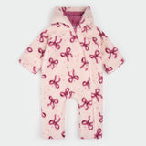 Petit Lem Bow Print on Soft Pink Sherpa Hooded Bunting Playsuit