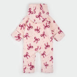Petit Lem Bow Print on Soft Pink Sherpa Hooded Bunting Playsuit