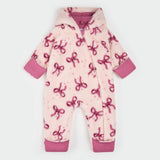 Petit Lem Bow Print on Soft Pink Sherpa Hooded Bunting Playsuit