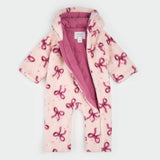 Petit Lem Bow Print on Soft Pink Sherpa Hooded Bunting Playsuit