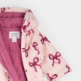 Petit Lem Bow Print on Soft Pink Sherpa Hooded Bunting Playsuit