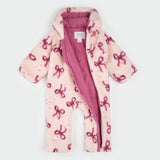 Petit Lem Bow Print on Soft Pink Sherpa Hooded Bunting Playsuit