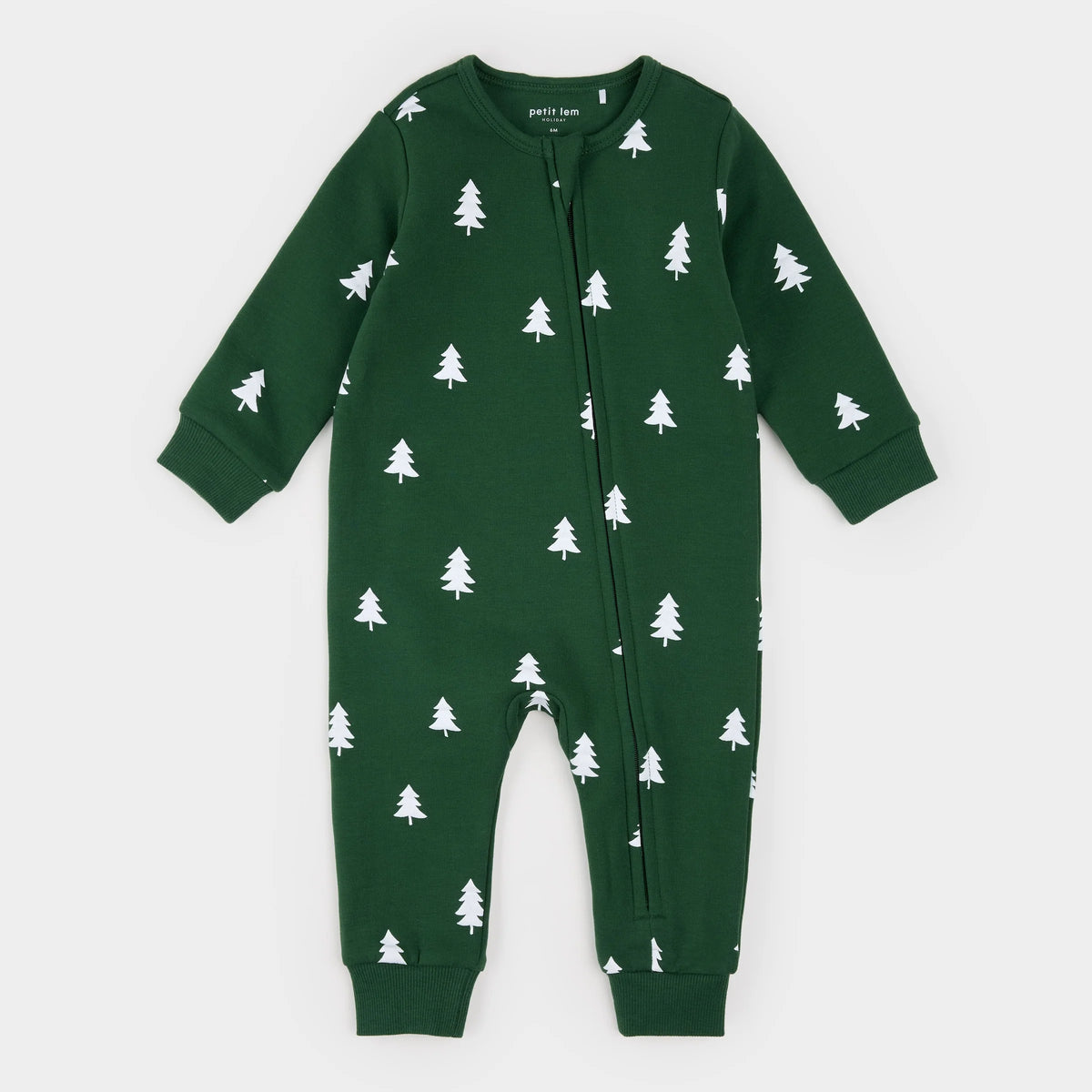 Petit Lem Pine Tree Print on Spruce Fleece Playsuit