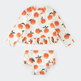 Petit Lem Peaches Print on Off-White Long-Sleeve Rashguard Set