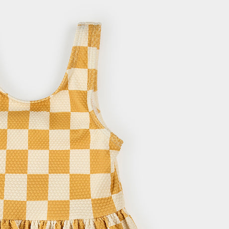 Petit Lem Orange Checkerboard Skirted Swimsuit