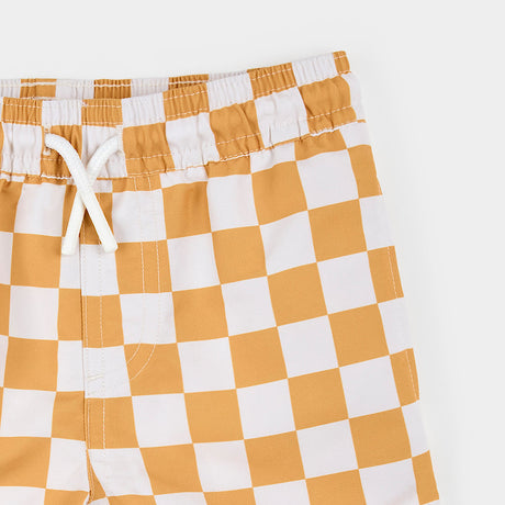 Petit Lem Orange Checkerboard Swim Trunks