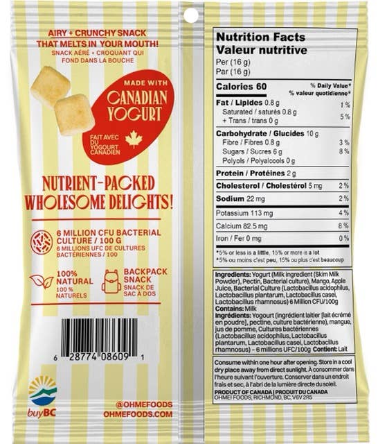 OHME! Mango Yogurt Crunch Snack Size 16g - Princess and the Pea Boutique