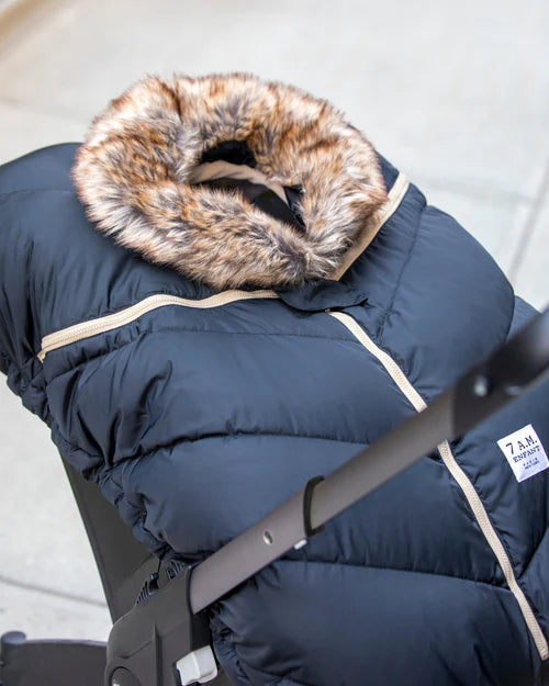 7AM Enfant Car Seat Cocoon - Tundra Black Faux Fur