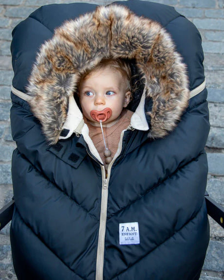 7AM Enfant Car Seat Cocoon - Tundra Black Faux Fur