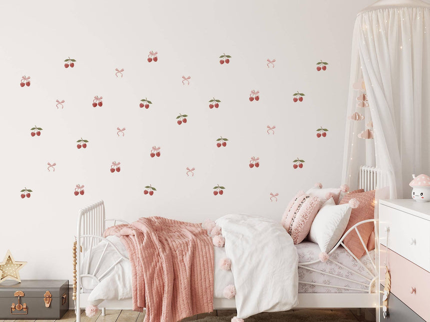 Peel & Stick Fabric Wall Stickers - Cherries & Bows