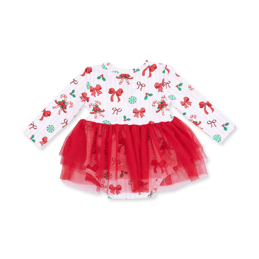 Angel Dear Long Sleeve Tutu Bodysuit Dress - Bows & Candy Canes