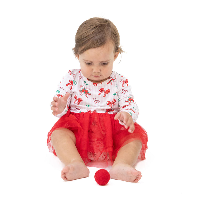 Angel Dear Long Sleeve Tutu Bodysuit Dress - Bows & Candy Canes