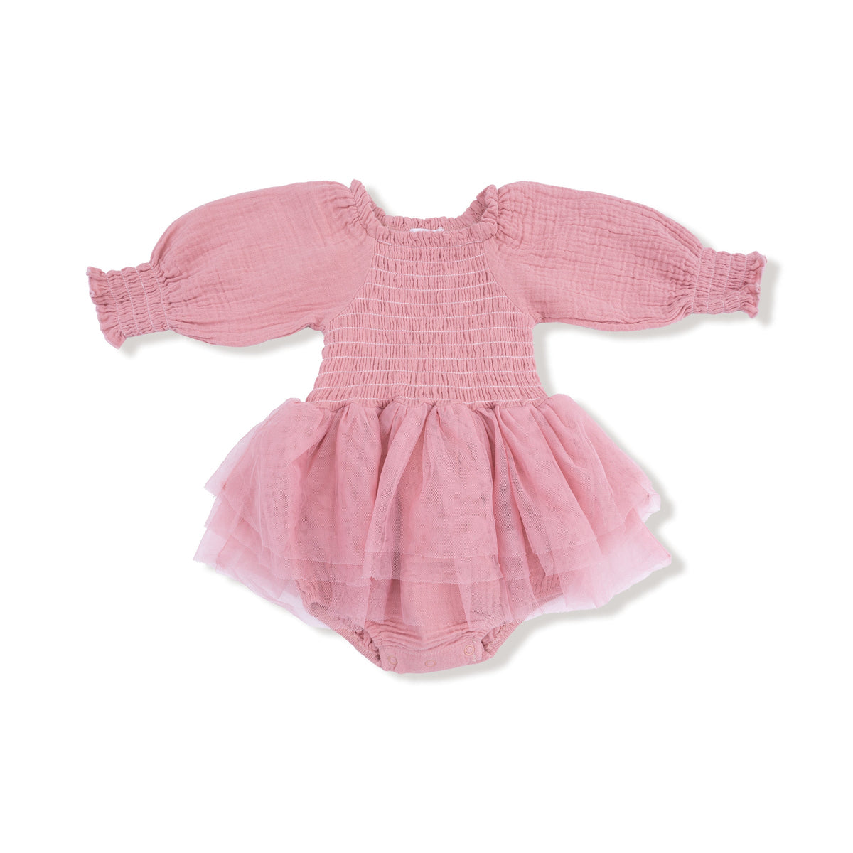 Angel Dear Long Sleeve Smocked Bubble with Tutu - Rose Elegance
