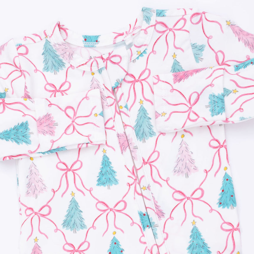 Angel Dear 2 Way Ruffle Back Zipper Footie - Bow Trellis Tree