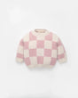 7AM Enfant Boxy Sweater - Checkers Fuzzy Ecru Ash Rose - Princess and the Pea Boutique