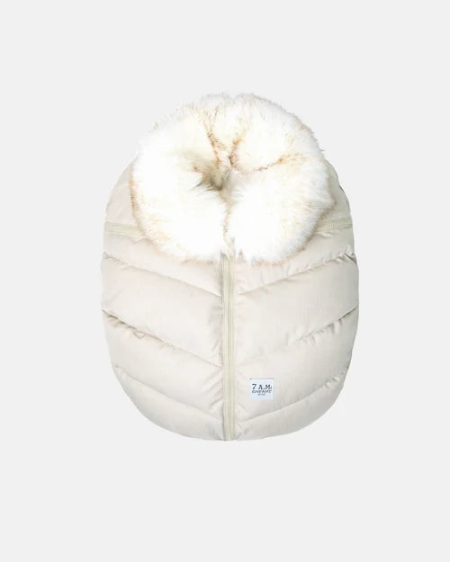 7AM Enfant Car Seat Cocoon - Tundra Heather Beige - White Faux Fur
