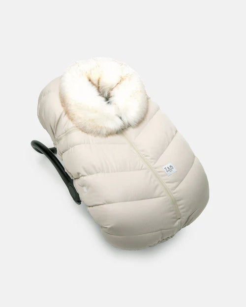 7AM Enfant Car Seat Cocoon - Tundra Heather Beige - White Faux Fur