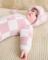 7AM Enfant Long Sleeve Jumpsuit - Checkers Fuzzy Ecru Ash Rose - Princess and the Pea Boutique