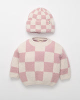 7AM Enfant Boxy Sweater - Checkers Fuzzy Ecru Ash Rose - Princess and the Pea Boutique