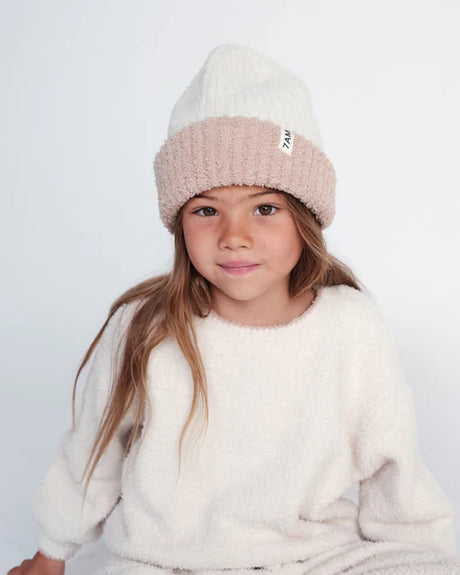7AM Enfant 2-Tone Ribbed Beanie - Fuzzy Pecan Ecru