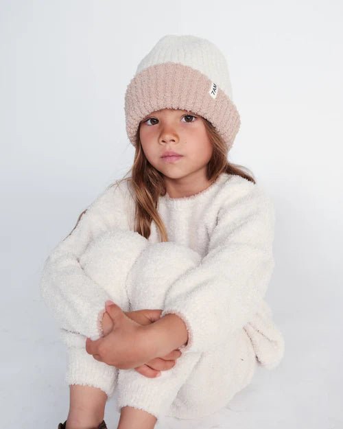 7AM Enfant 2 - Tone Ribbed Beanie - Fuzzy Pecan Ecru - Princess and the Pea Boutique