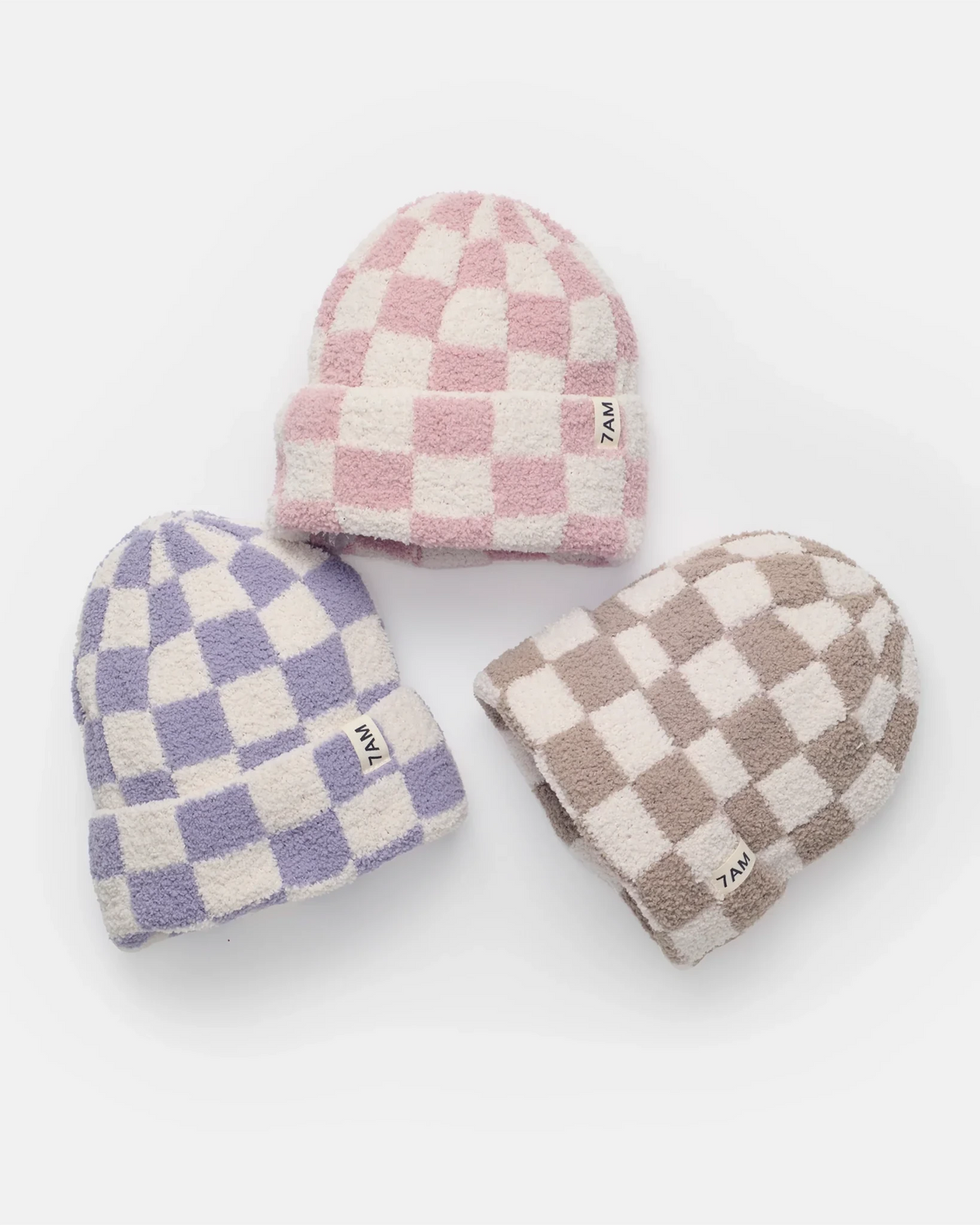 7AM Enfant Beanie - Checkers Fuzzy Ecru Ash Rose - Princess and the Pea Boutique